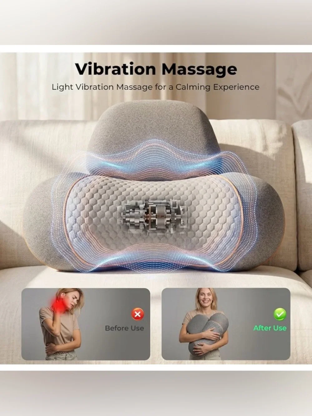Freebody 3-in-1 Neck Massager Pillow with Heat &Massage Support, Grey,New
